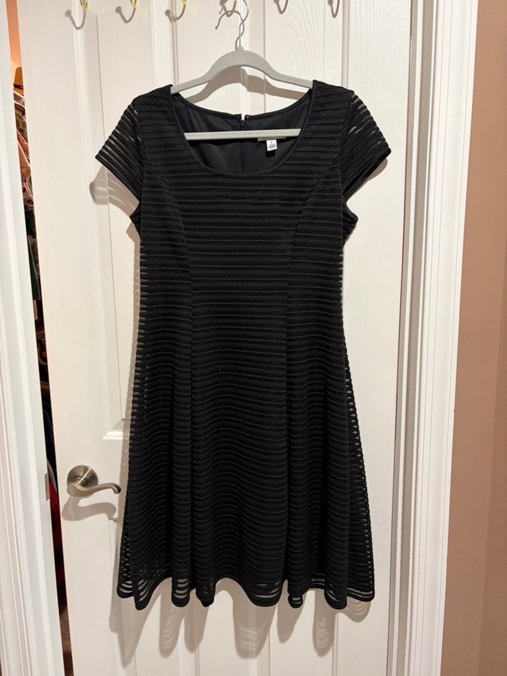 London Style Black Textured Fit & Flare Mini Dress